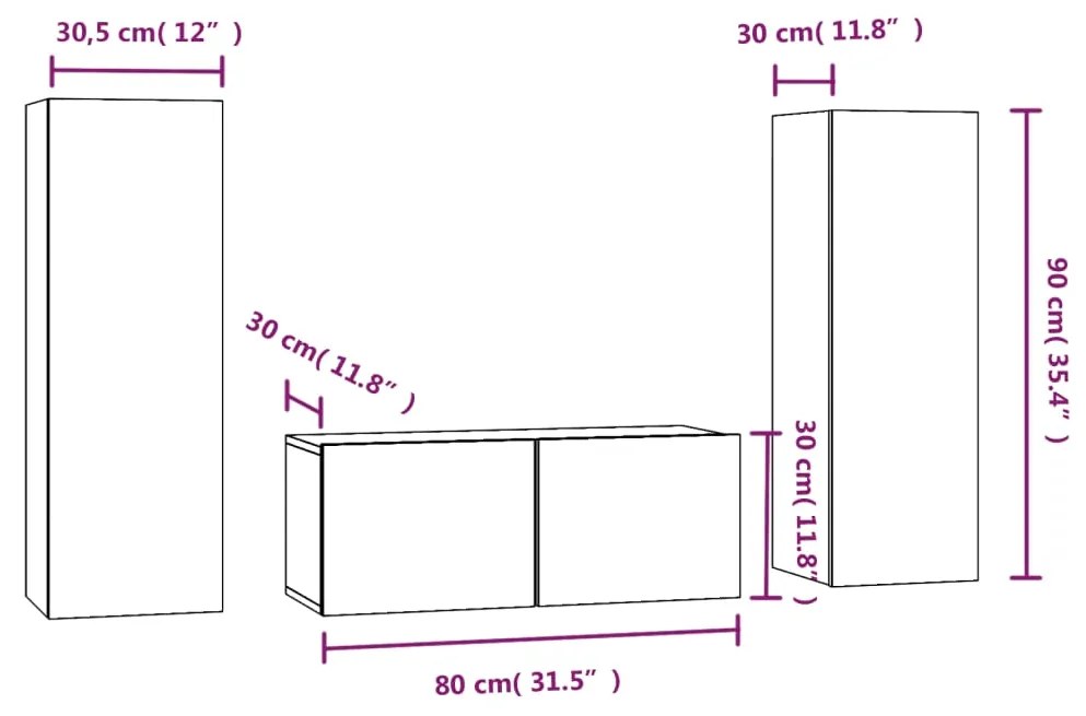 Conjunto móveis de TV 3 pcs madeira processada sonoma cinza