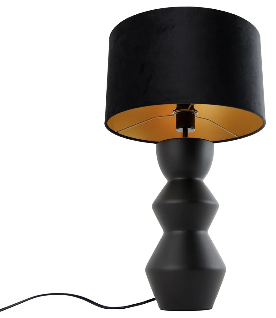 Candeeiro de mesa design preto com abajur de veludo preto com dourado 35 cm - Alisia Design