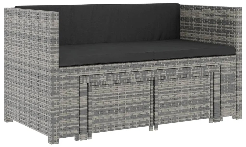 5 pcs conjunto lounge de jardim c/ almofadões vime PE cinzento