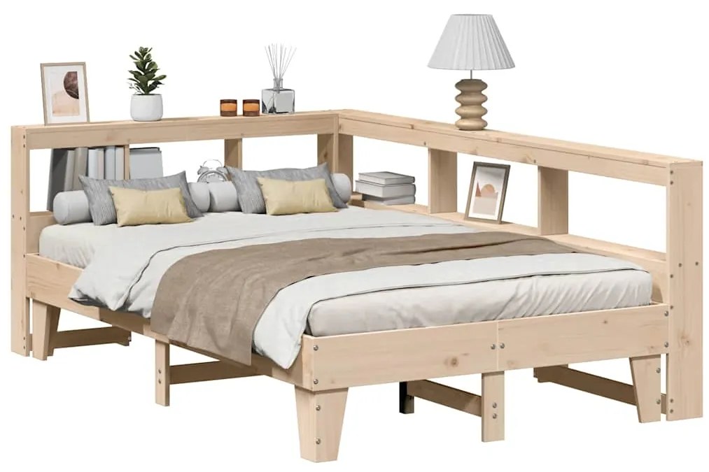 vidaXL Cama com estante sem colchão 120x200 cm pinho maciço