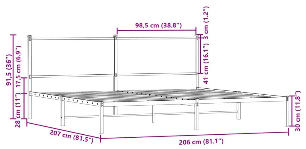 Estrutura de cama sem colchão 200x200cm metal carvalho sonoma