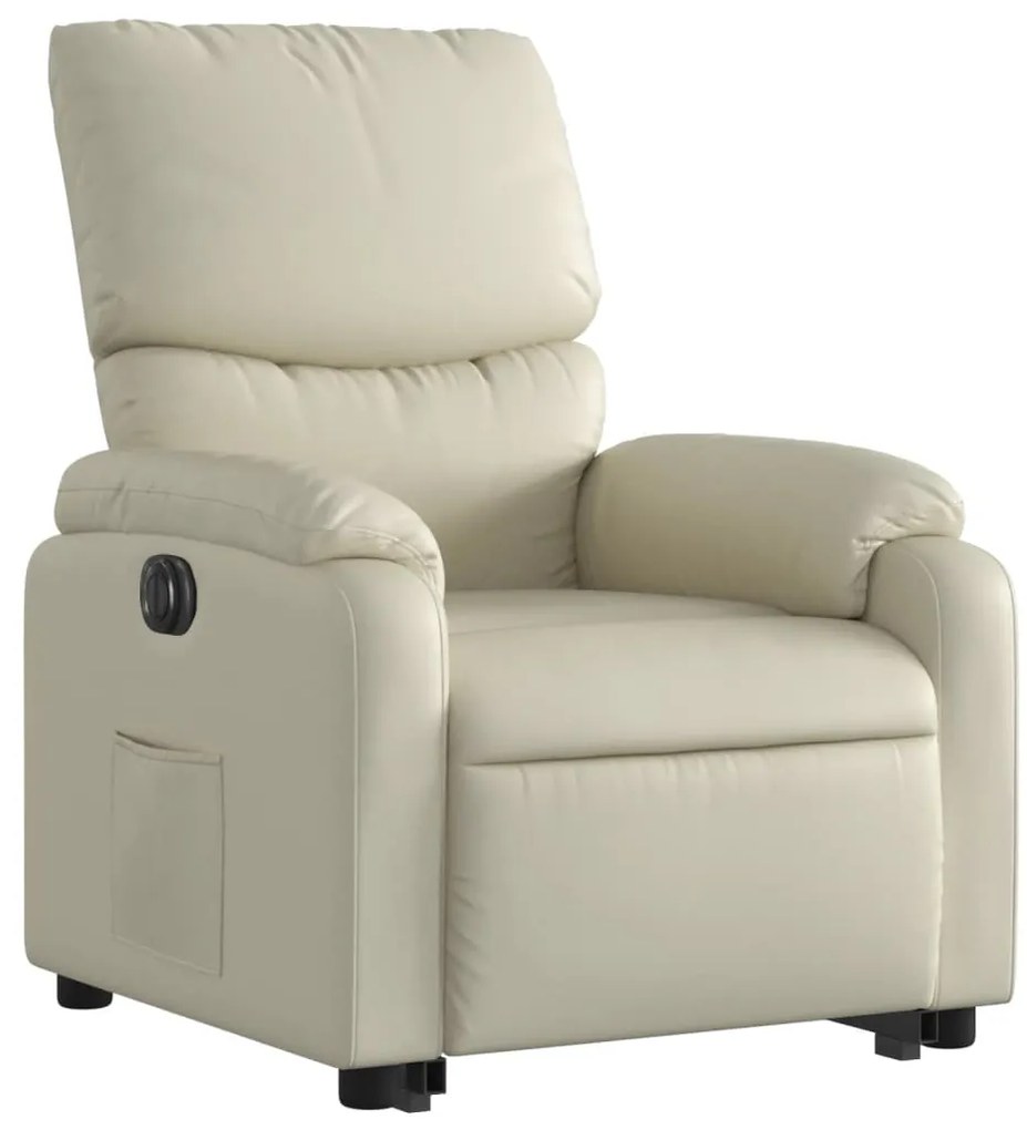 Poltrona reclinável elevatória elétrica couro artificial creme