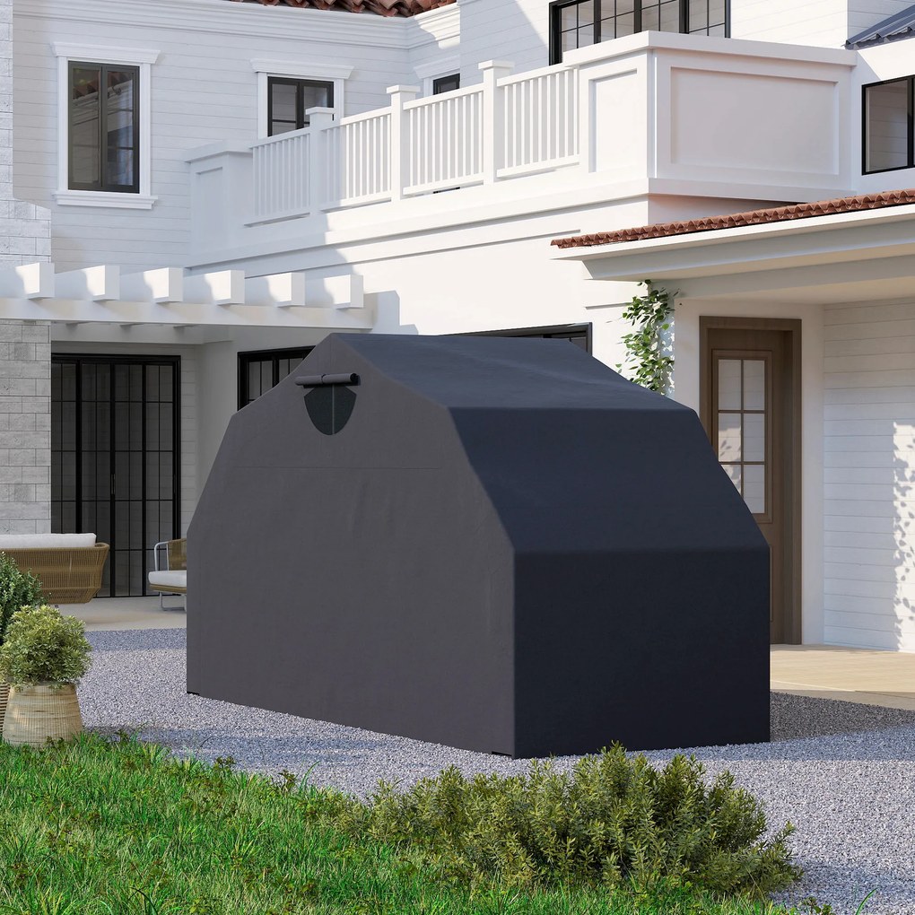 Abrigo exterior para motos em forma de tenda, capa de proteção em tecido Oxford, 2 janelas, 345 x 135 x 191 cm, preto