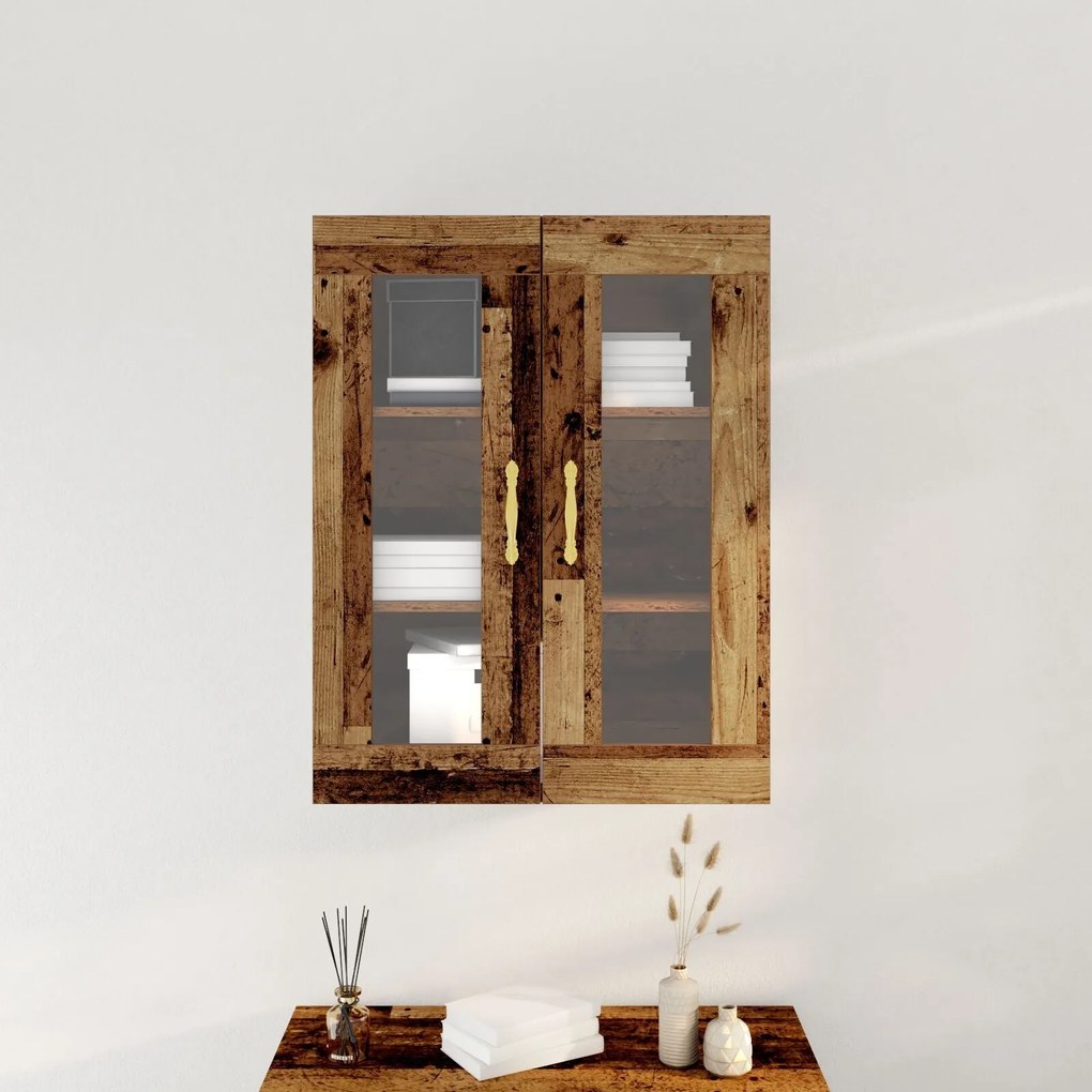 Armário de parede vidaXL com portas de vidro madeira velha 69,5x34x90