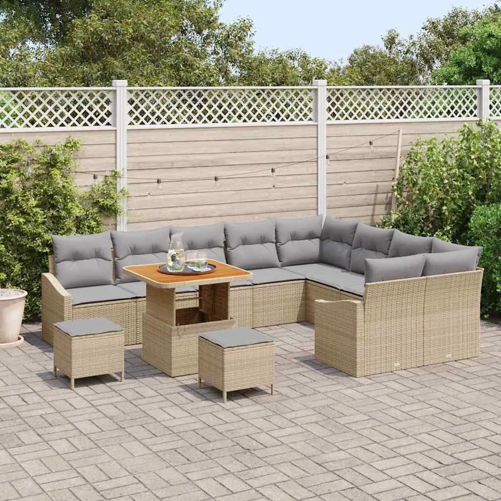 Conjunto de Sofás de Jardim vidaXL de 12 Peças com Almofadas Bejas de