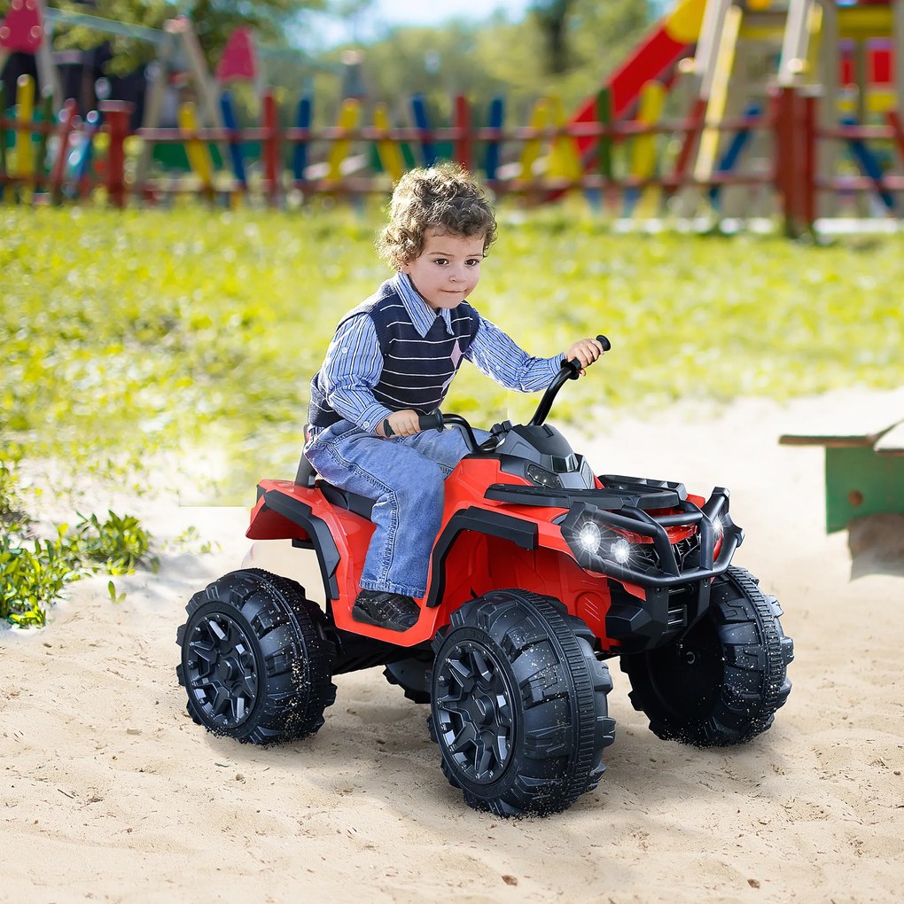 HOMCOM Quadriciclo Elétrico Infantil para Crianças de 3-6 Anos com Bateria 12V MP3 Rádio Luzes Carga Máxima 30kg 103,5x69,5x70cm Vermelho