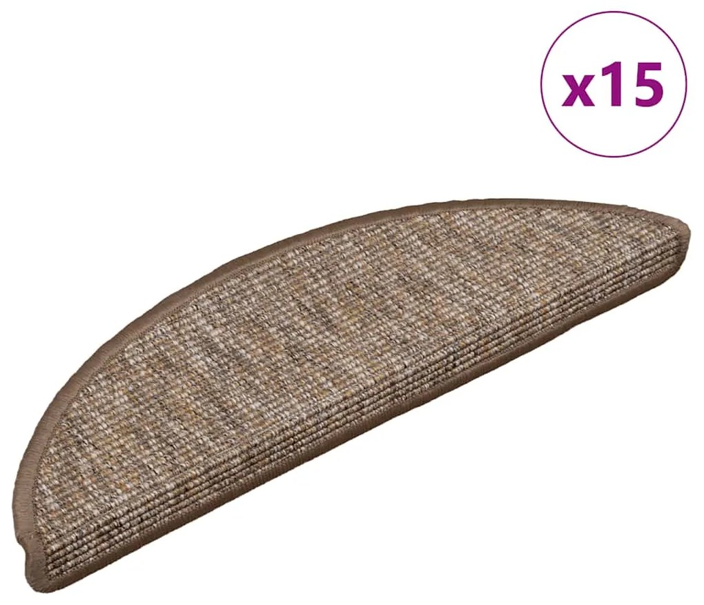 vidaXL Tapetes de escada adesivos 15 pcs 56x17x3 cm castanho-claro