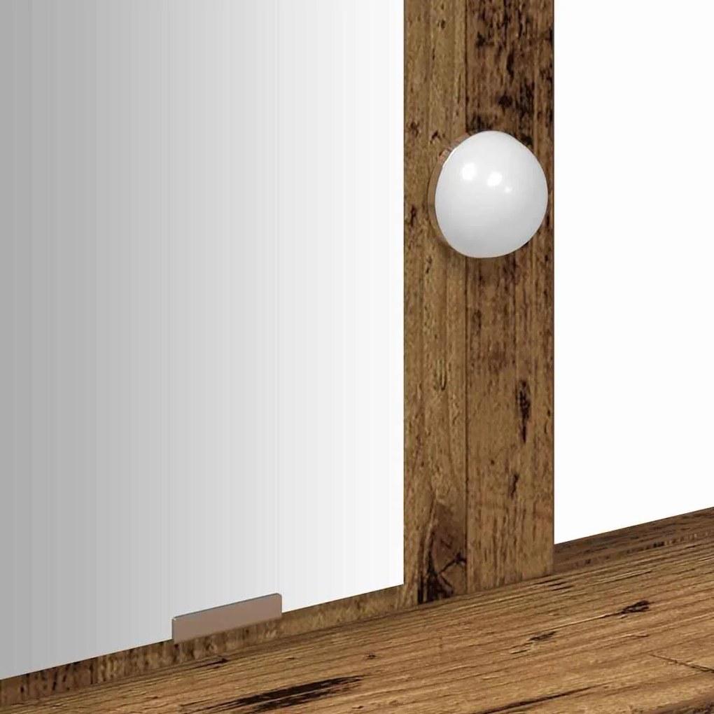 Mesa de Maquilhagem com Luzes LED - Estilo Madeira Vintage, 79x41x140