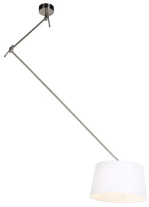Candeeiro de suspensão em aço com cúpula de linho branco 35 cm - Blitz Country / Rústico