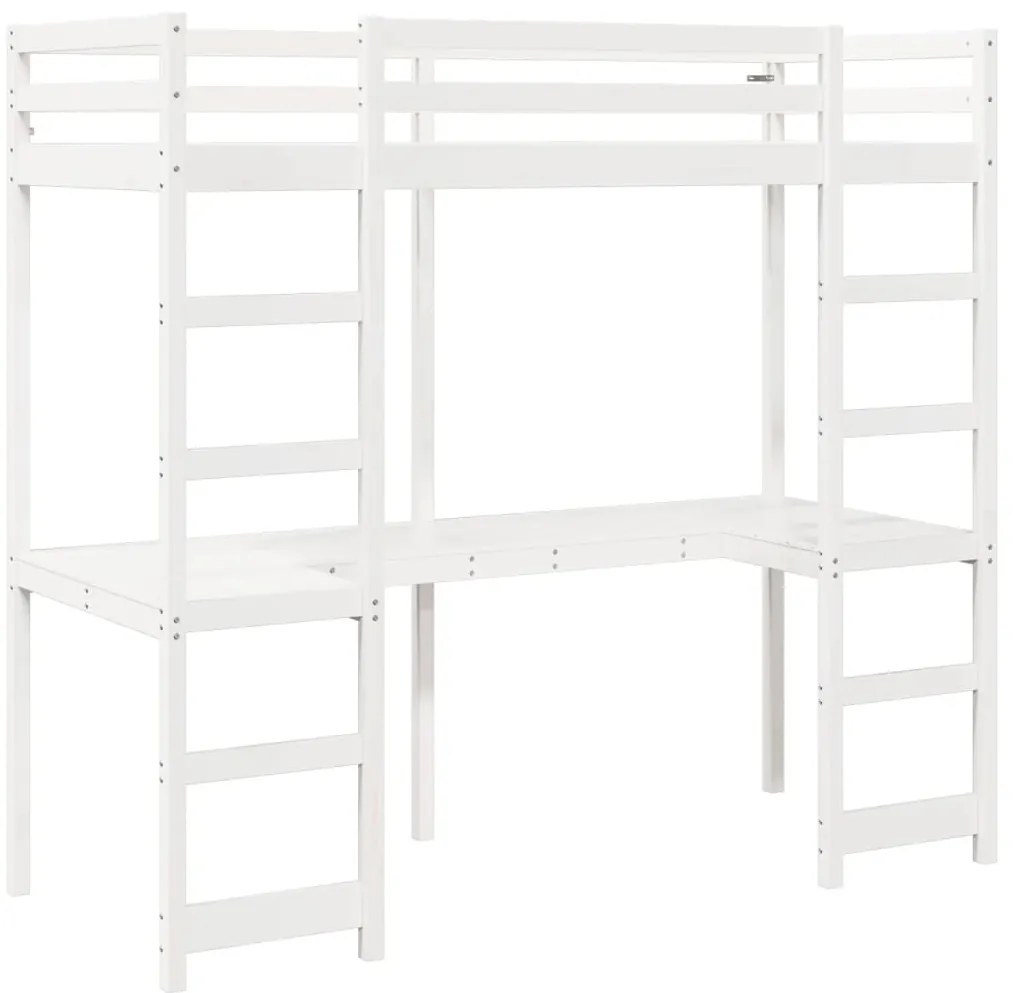 Cama alta sem colchão 75x190 cm pinho maciço branco