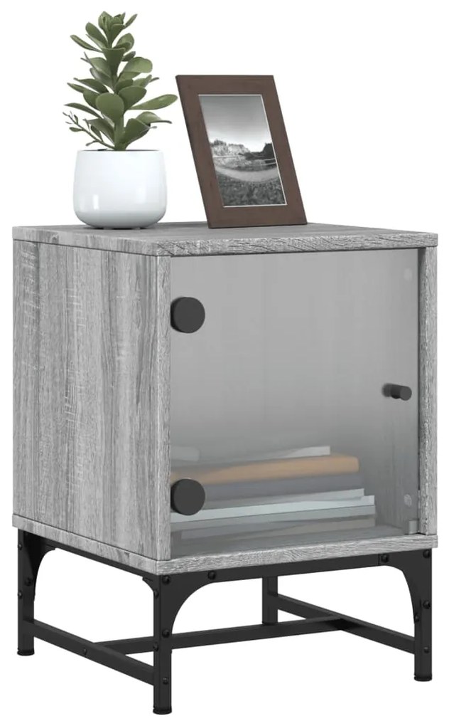 Mesa cabeceira c/ portas vidro 2 pcs 35x37x50cm cinzento sonoma