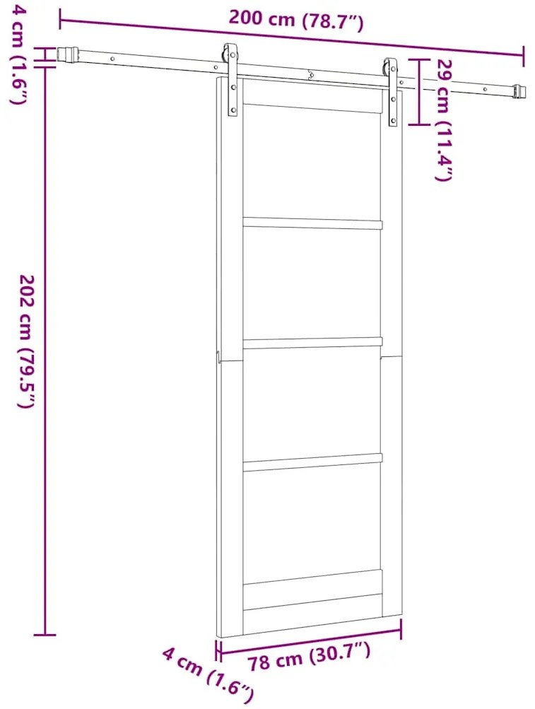 Porta Deslizante com Kit de Componentes Branca 78x202 cm Madeira Sólid