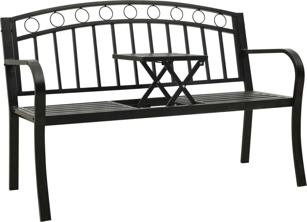 vidaXL Banco de jardim com mesa 125 cm aço preto