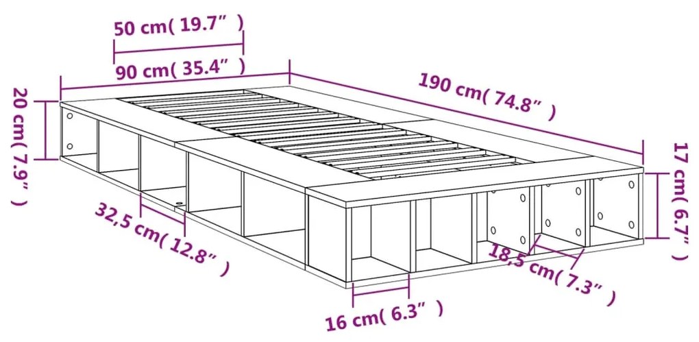 Estrutura de cama 90x190cm derivados de madeira carvalho sonoma