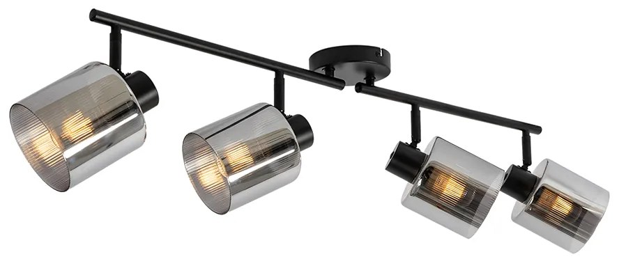 Candeeiro de teto com focos ajustáveis preto com vidro fumê 4-luzes - Laura Art Deco