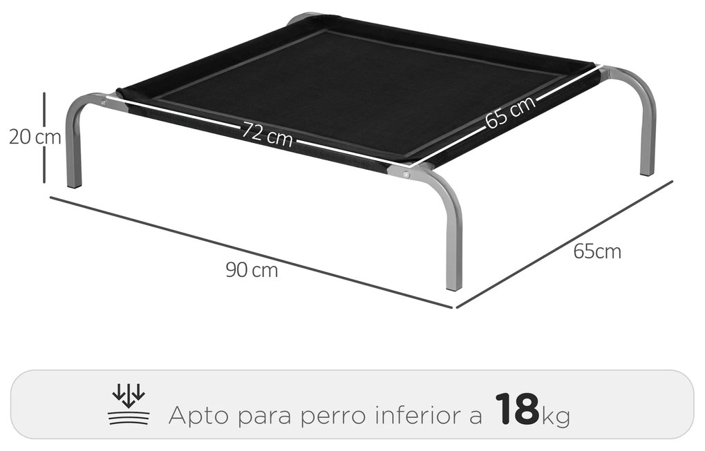 Cama Elevada para Animais de Estimação Cama para Cães e Gatos Desmontável Tecido Textilene Exterior Jardim Terraço 90x65x20cm Preto