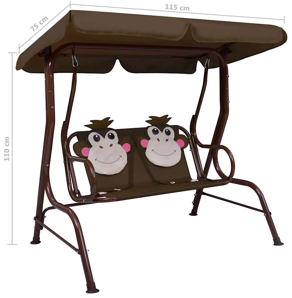 Banco de baloiçar para crianças 115x75x110 cm tecido castanho