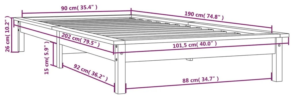 Estrutura de cama de solteiro 90x190 cm pinho maciço cinzento