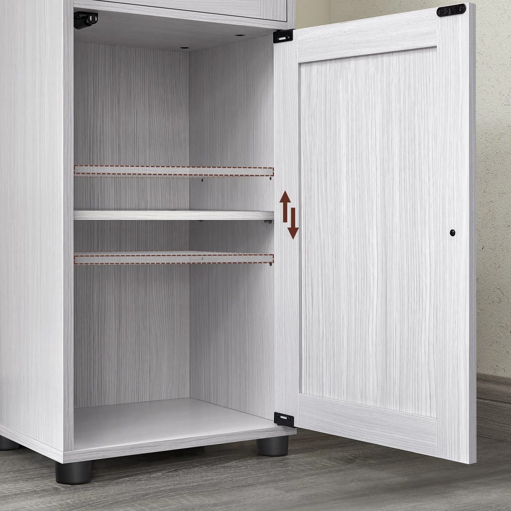 Armário de casa de banho com prateleiras reguláveis em altura 40 x 30 x 165 cm Branco com grão de madeira