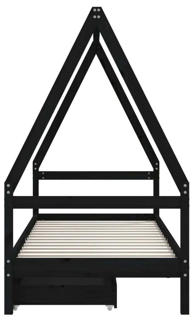 Estrutura cama infantil c/ gavetas 90x190 cm pinho maciço preto