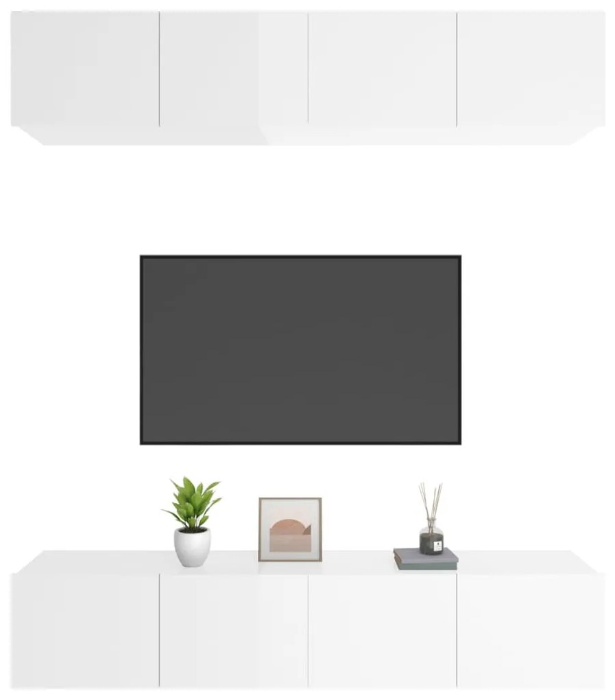 Móveis TV 4pcs 80x30x30cm derivados de madeira branco brilhante