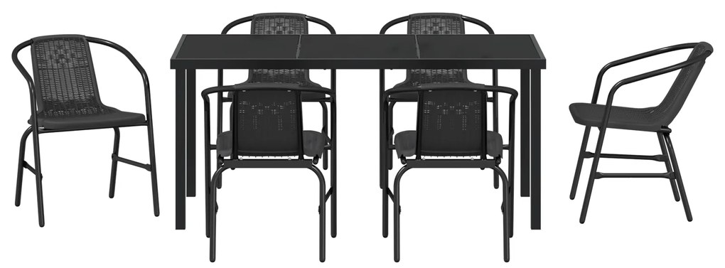 Conjunto de Jantar Jardim 7 Peças Vime Plástico Preto