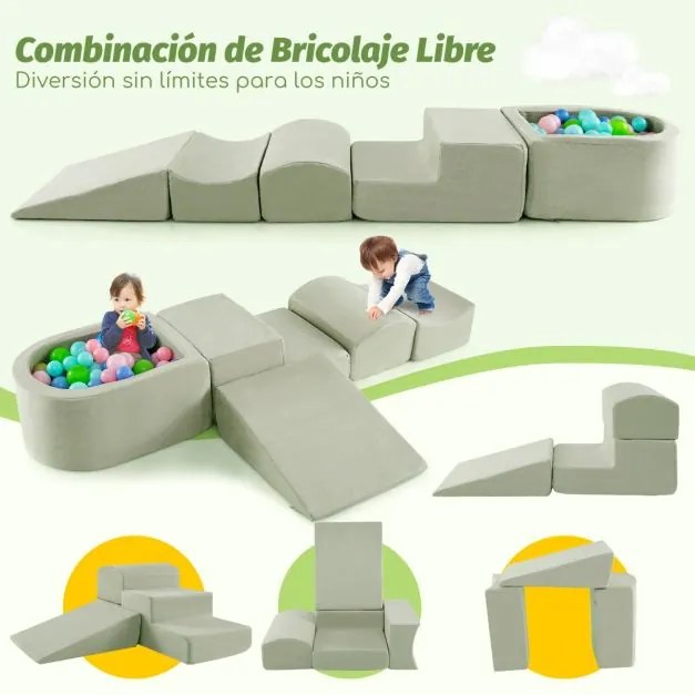 Conjunto de 5 peças para escalada para bebésr com piscina de bolinhas (NÃO INCLUIDAS) e capa lavável Verde
