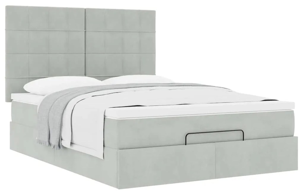 Estrutura cama otomana colchões 140x200cm veludo cinzento claro
