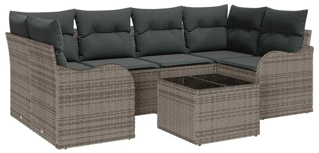 Conjunto de Sofá de Jardim 7 Peças com Almofadas em Ráfia Cinza