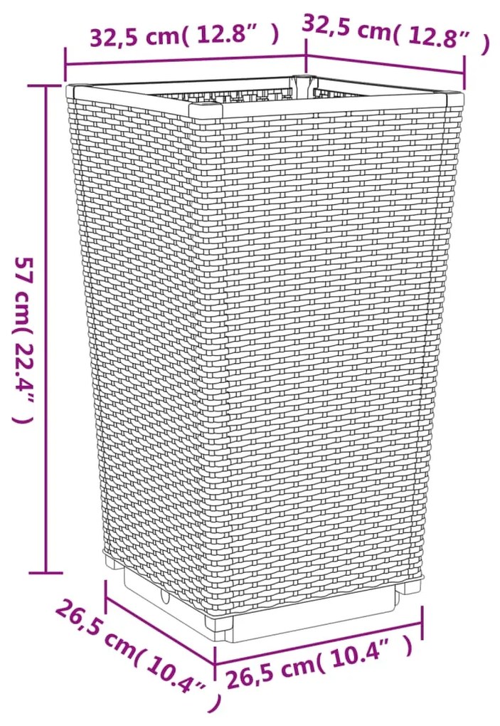 Vasos/floreiras 2 pcs 32,5x32,5x57 cm PP castanho