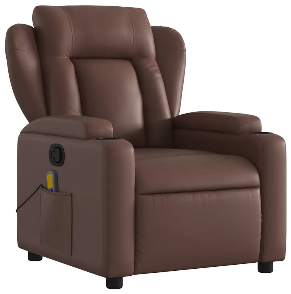 Poltrona de massagens reclinável couro artificial castanho