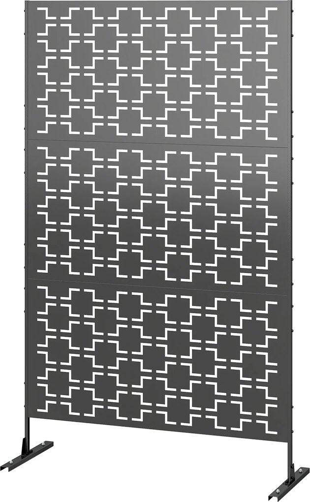 Biombo jardim decorativo de proteção visual para exterior 122 x 45 x 198 cm, com padrão geométrico perfurado em metal preto