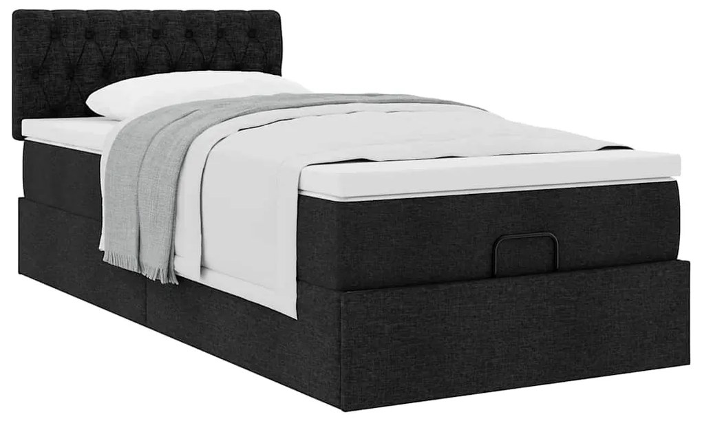 Cama otomana com colchão 90x200 cm tecido preto