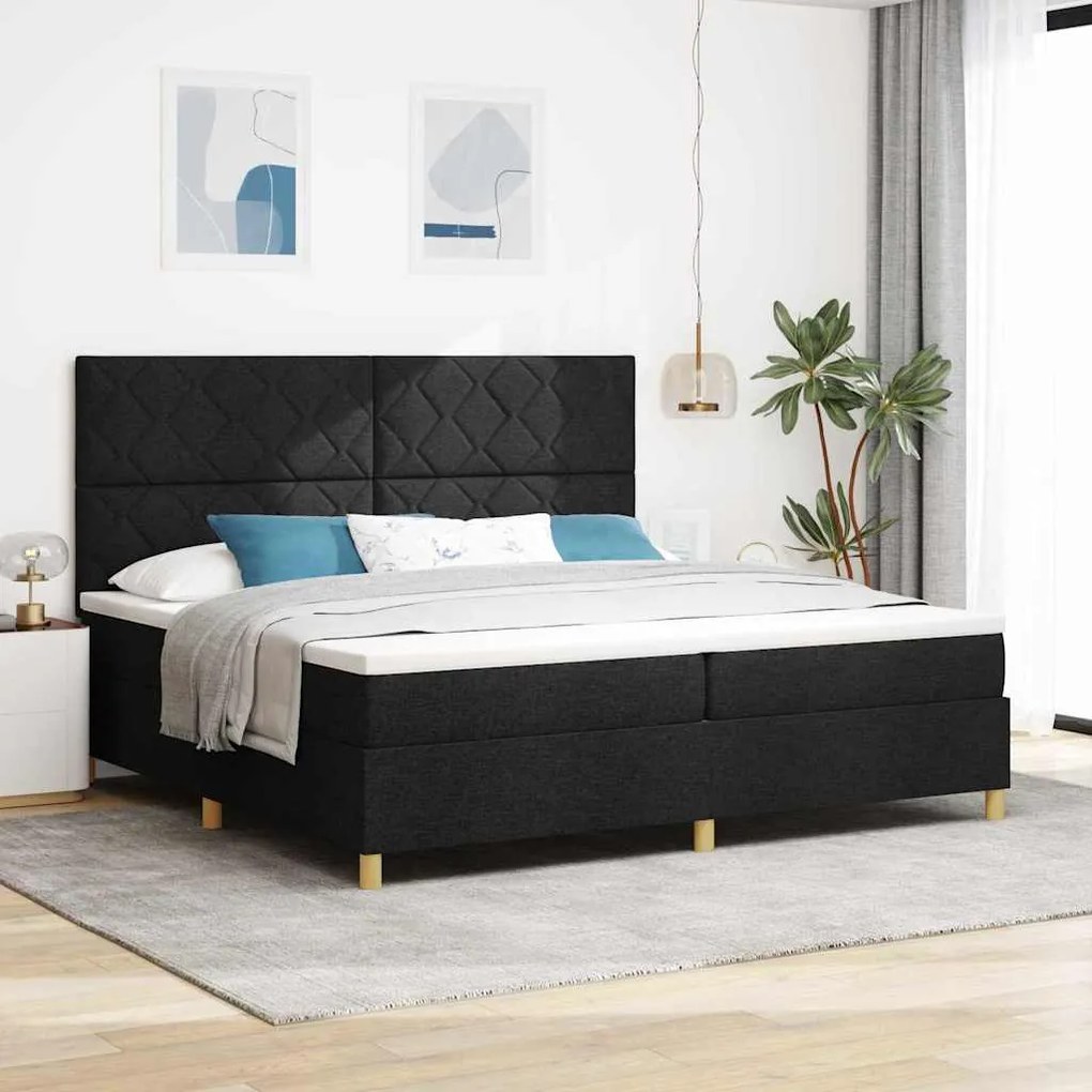 vidaXL Cama Box com colchão com cabeceira Preto 200 x 200 cm tecido