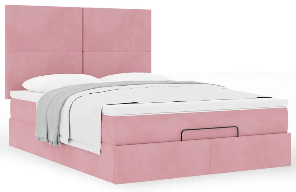 Estrutura de cama otomana com colchões 140x200 cm veludo rosa