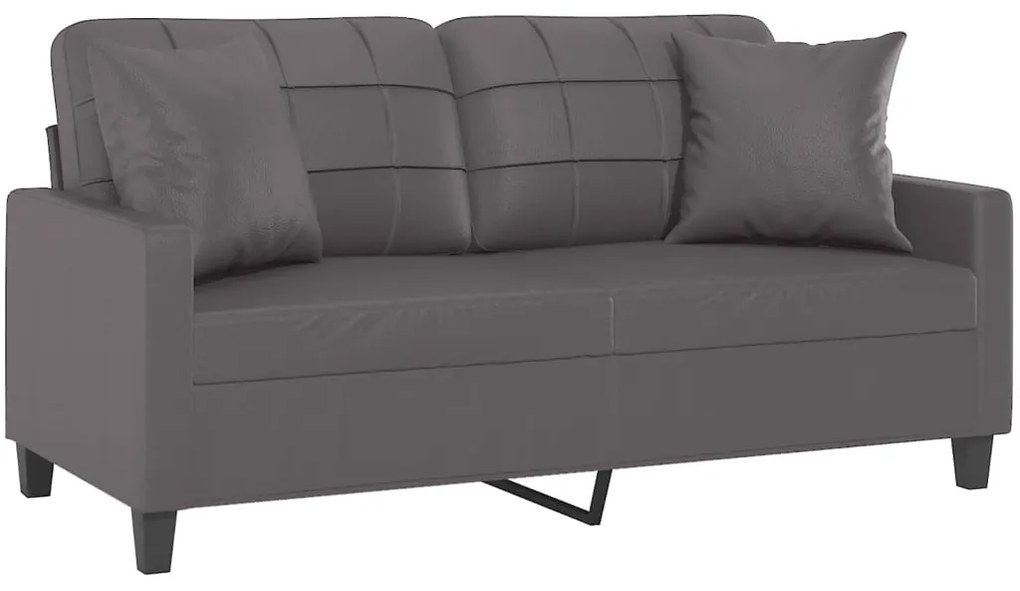 Sofá 2 lugares + almofadas decorativas 140cm couro artif. cinza
