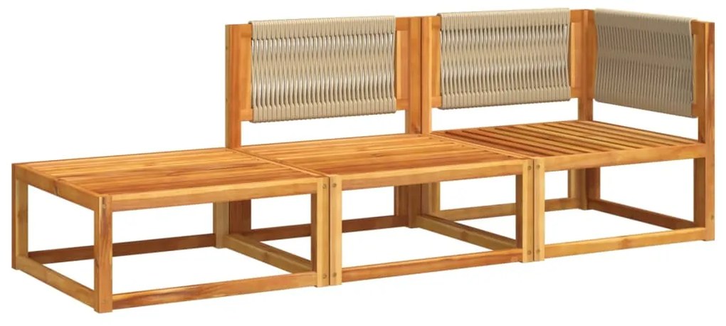 3 pcs conjunto de sofás de jardim com almofadões acácia maciça