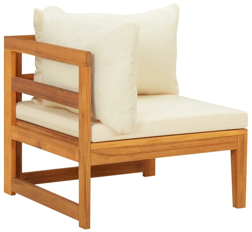 3 pcs conj. lounge de jardim c/ almofadões branco nata acácia
