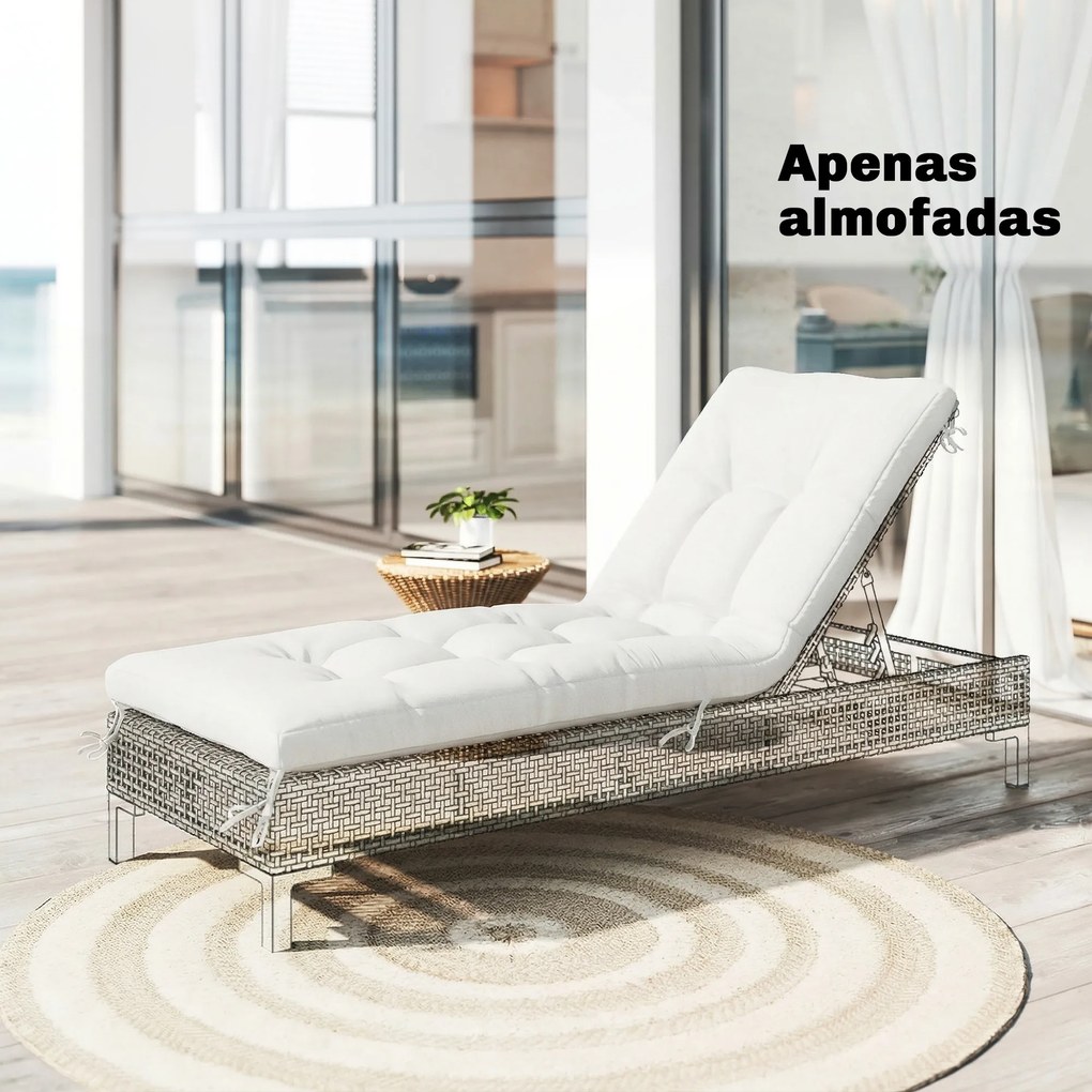 Almofada para espreguiçadeira jardim (NÃO INCLUIDA) com Tiras de Fixação Proteção UV50+ Recuperação Lenta Interior Exterior 198x65x13 cm Creme