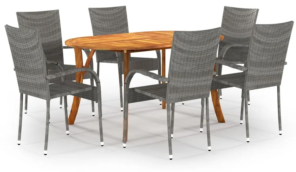 vidaXL 7 pcs conjunto de jantar para jardim cinzento