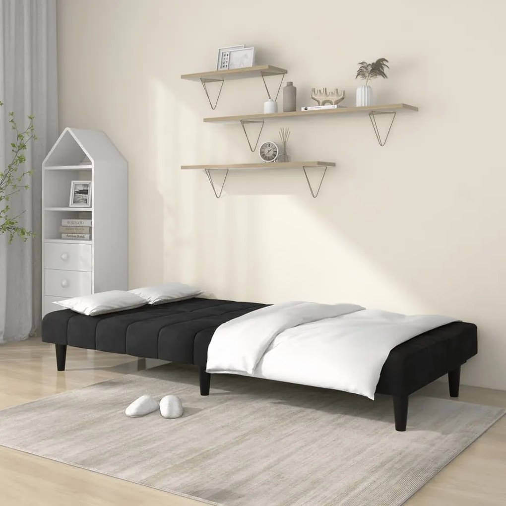 Sofá-cama de 2 lugares veludo preto