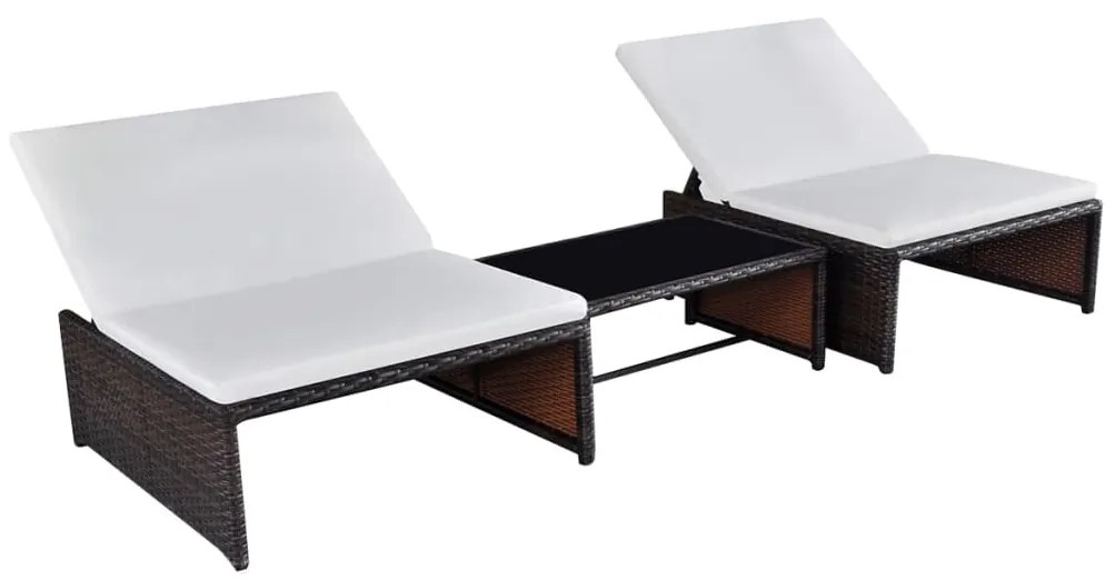 Cadeiras jardim reclináveis 2 pcs c/ mesa vime PE castanho