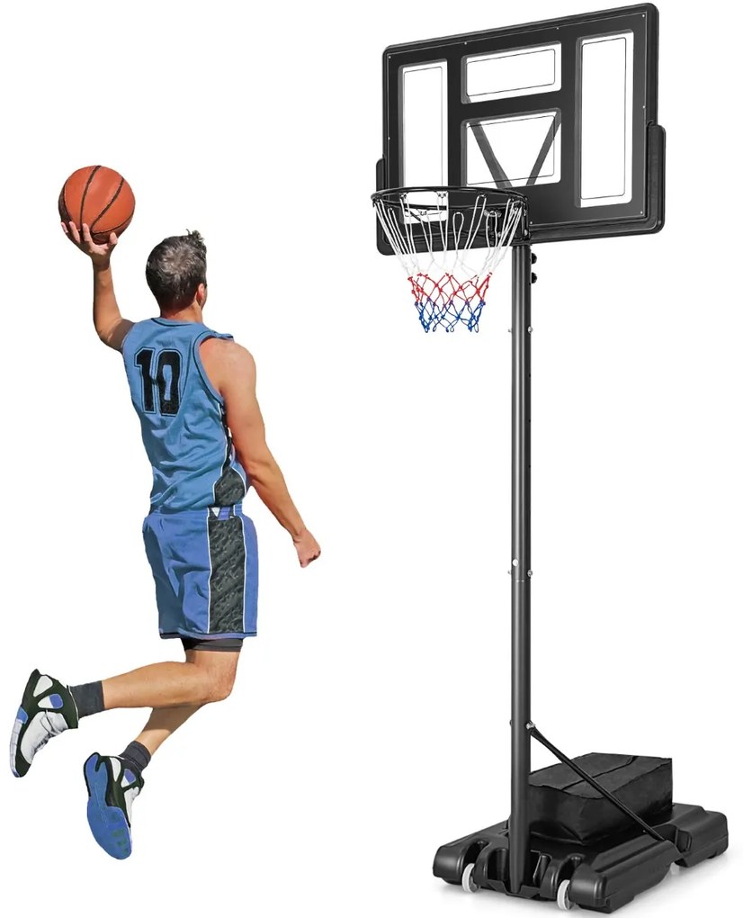 Cesto de basquetebol portátil com 11 níveis de altura ajustável com 110 cm de tabela Base almofadada Saco de peso para crianças