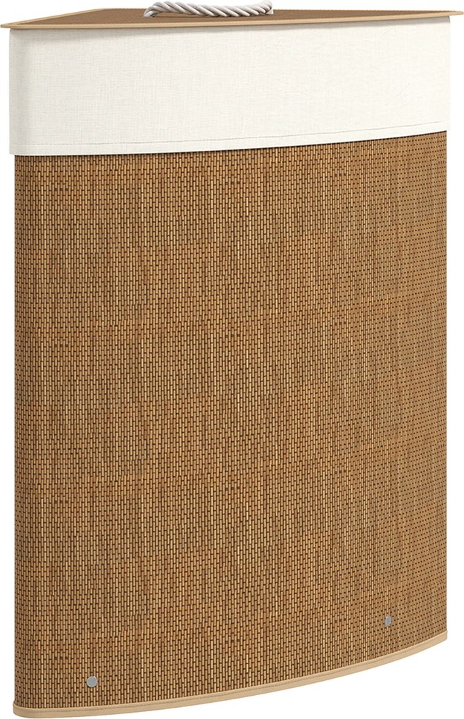 HOMCOM Cesto para Roupa Suja de Bambu de 55L com Tampa e Asa Saco Extraível e Lavável para Casa de Banho Quarto, 35x35x60 cm Castanho | Aosom Portugal