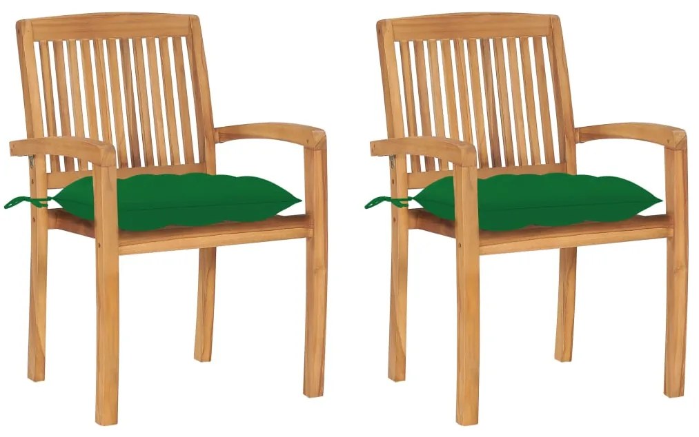 vidaXL Cadeiras de jardim c/ almofadões verdes 2 pcs teca maciça