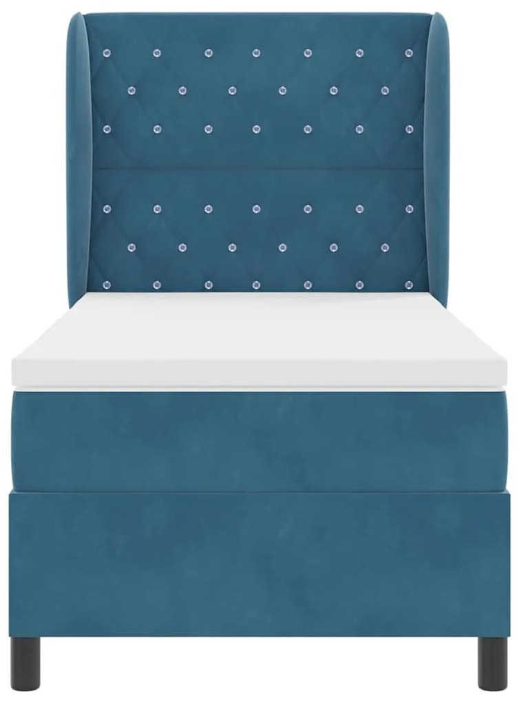 Cama Box com Colchão Azul Escuro 90x190 cm em Veludo