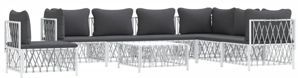 8 pcs conjunto lounge de jardim com almofadões aço branco