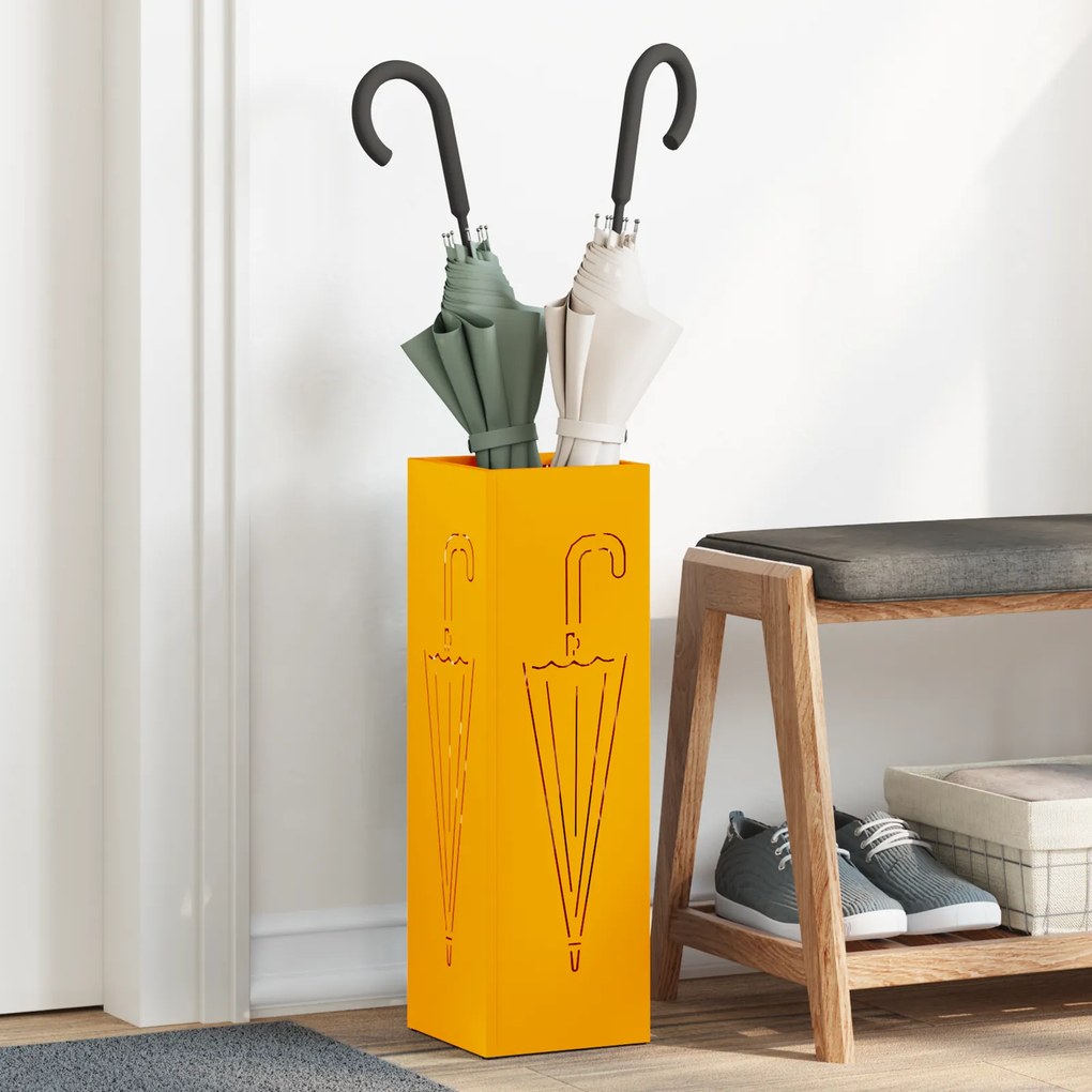 vidaXL Suporte para Guarda-Chuva Mostarda Amarela Metal Padrão