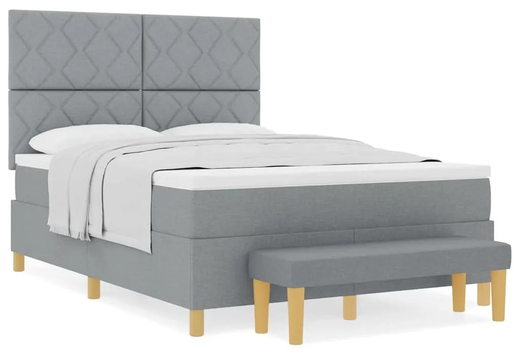 Cama Box com Colchão e Banco Cinza Claro 140x200 cm Tecido