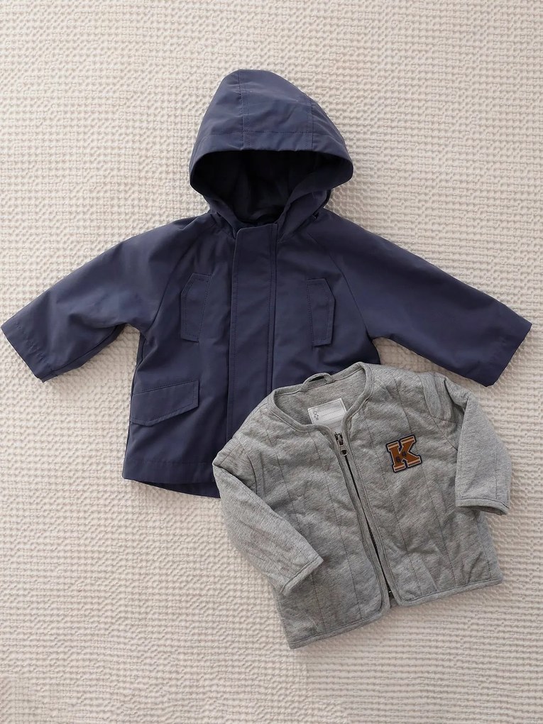 Parka 3 em 1 com casaco amovível, em moletão, para bebé azul-ardósia